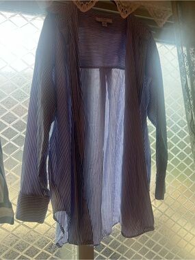 Magaschoni Navy and White Striped Shirt